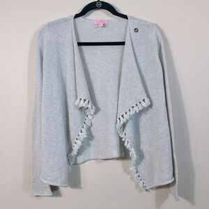 Lilly Pulitzer Gray Glitter Sparkle Open Front Fringe Cardigan Girls XL 12-14